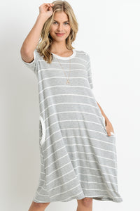 Grey and White Striped Dress