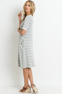Grey and White Striped Dress