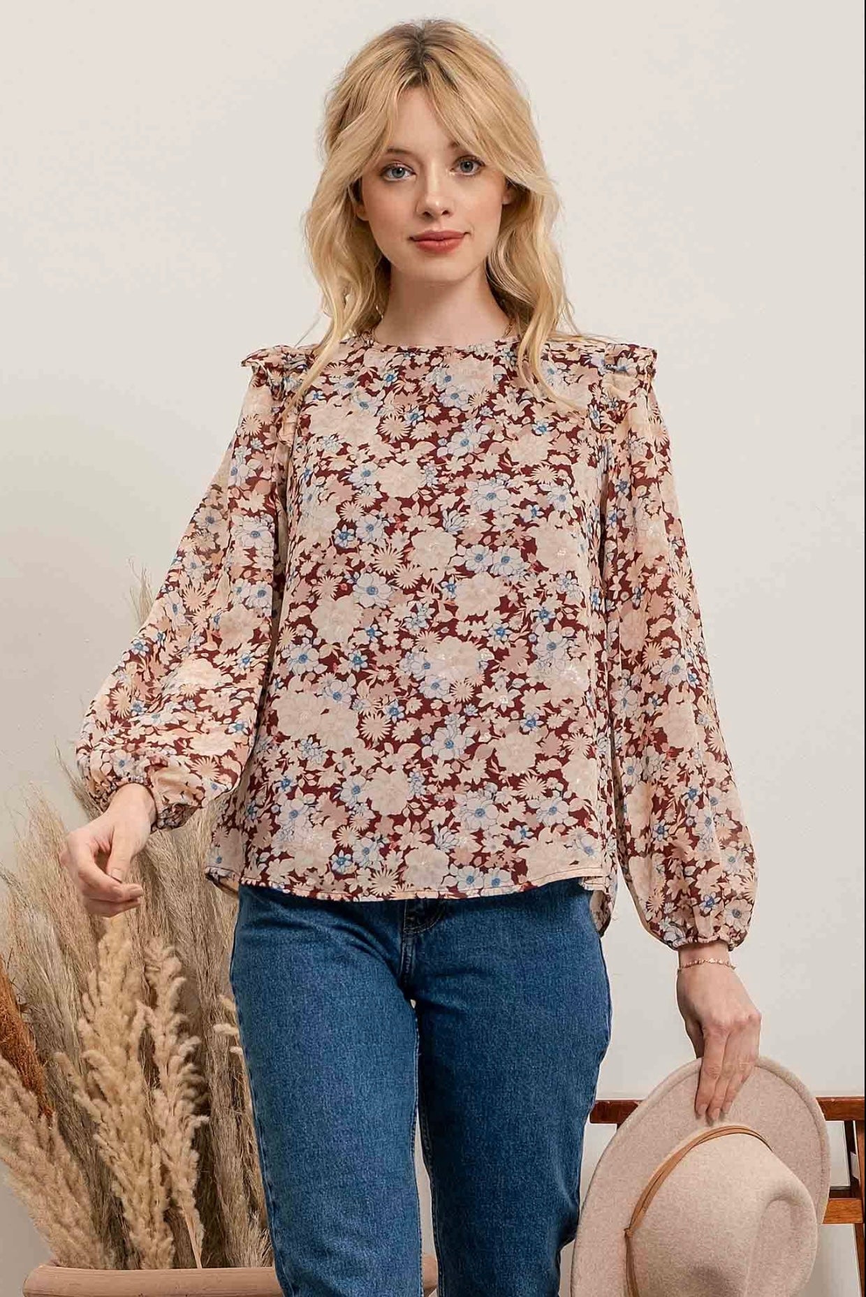 フミカウチダ　Flower Printed Ruffle Blouse フミカウチダ Flower Printed Ruffle Blouse - メルカリ